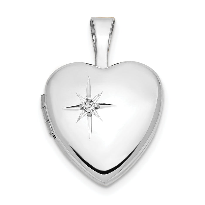 14k White Gold 12mm .01ct. Diamond Heart Locket-XL801
