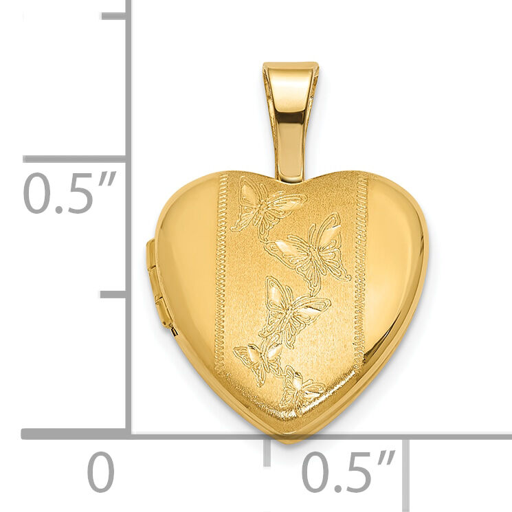 14K Polished and Satin 12mm Butterfly Heart Locket-XL846