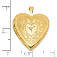 14K 20mm Polished Floral Design Diamond Heart Locket-XL848
