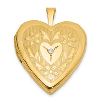 14K 20mm Polished Floral Design Diamond Heart Locket-XL848