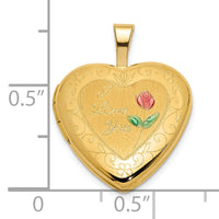 14K Polished and Satin w/ Enamel 16mm I LOVE YOU Rose Heart Locket-XL849