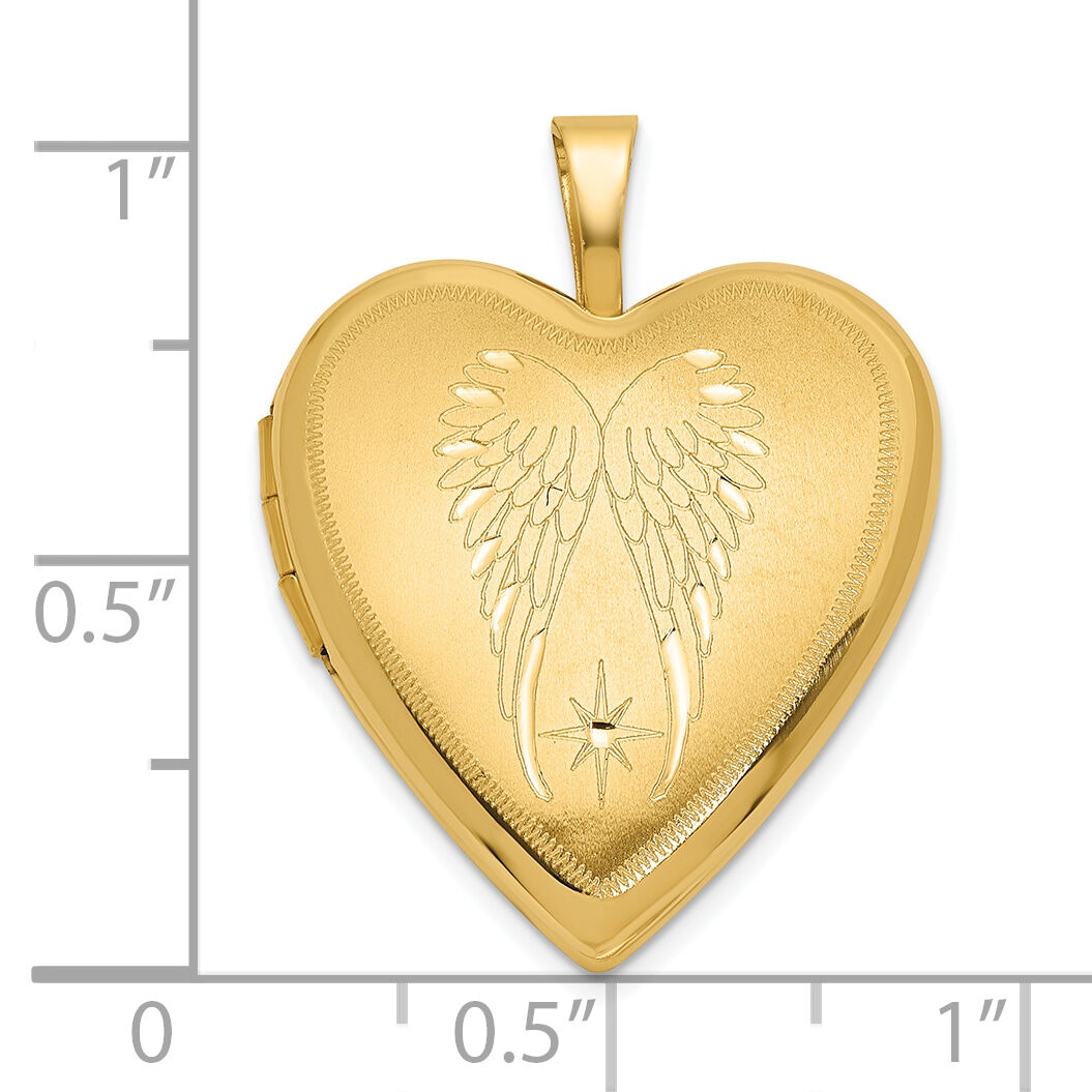 14K Satin and Polished Angel Wings 20mm Heart Locket-XL850