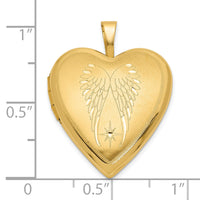 14K Satin and Polished Angel Wings 20mm Heart Locket-XL850