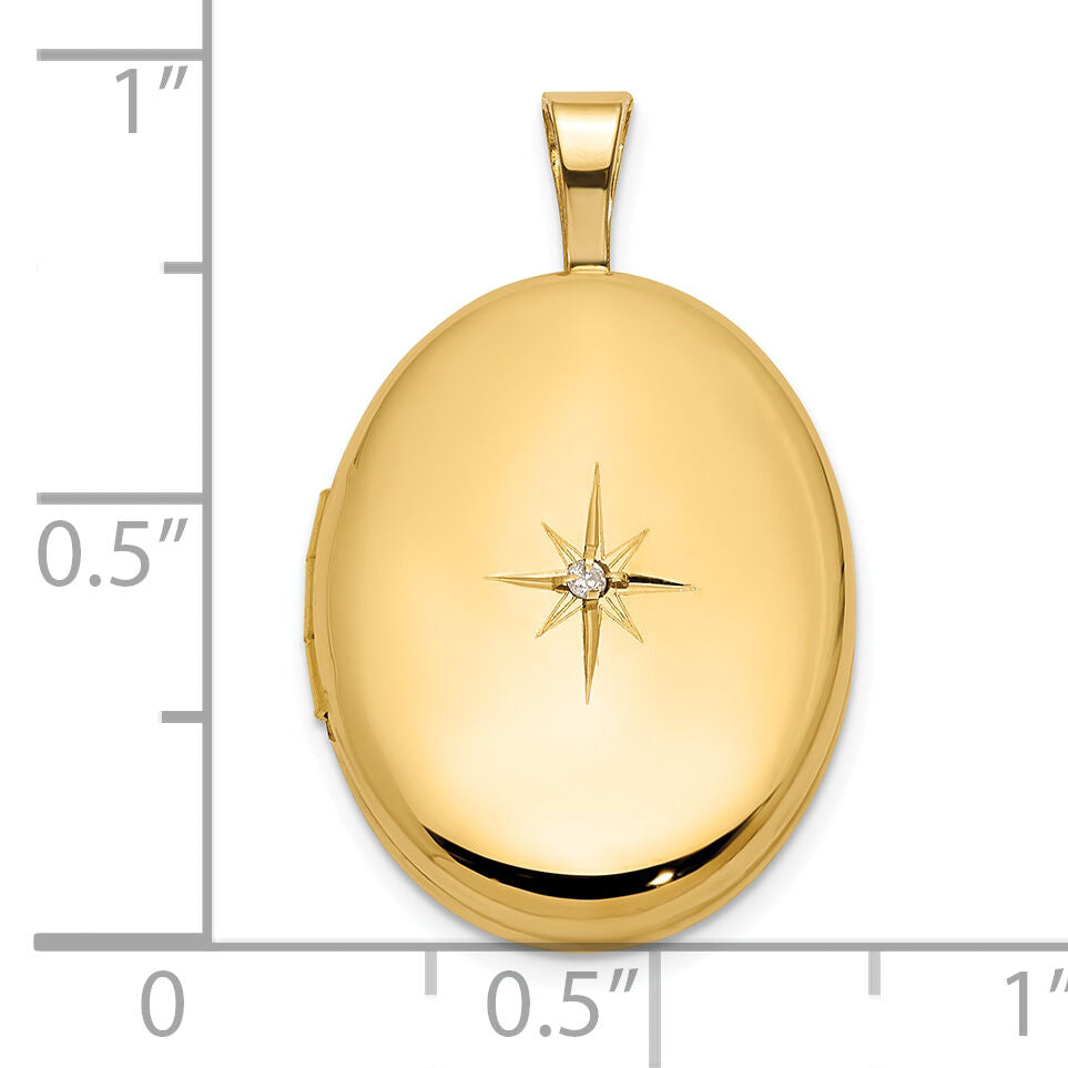 14K Polished Diamond Star 16mm Oval Locket-XL869