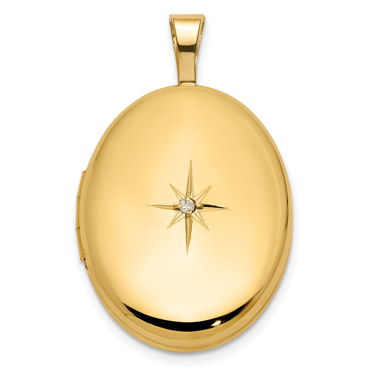 14K Polished Diamond Star 16mm Oval Locket-XL869