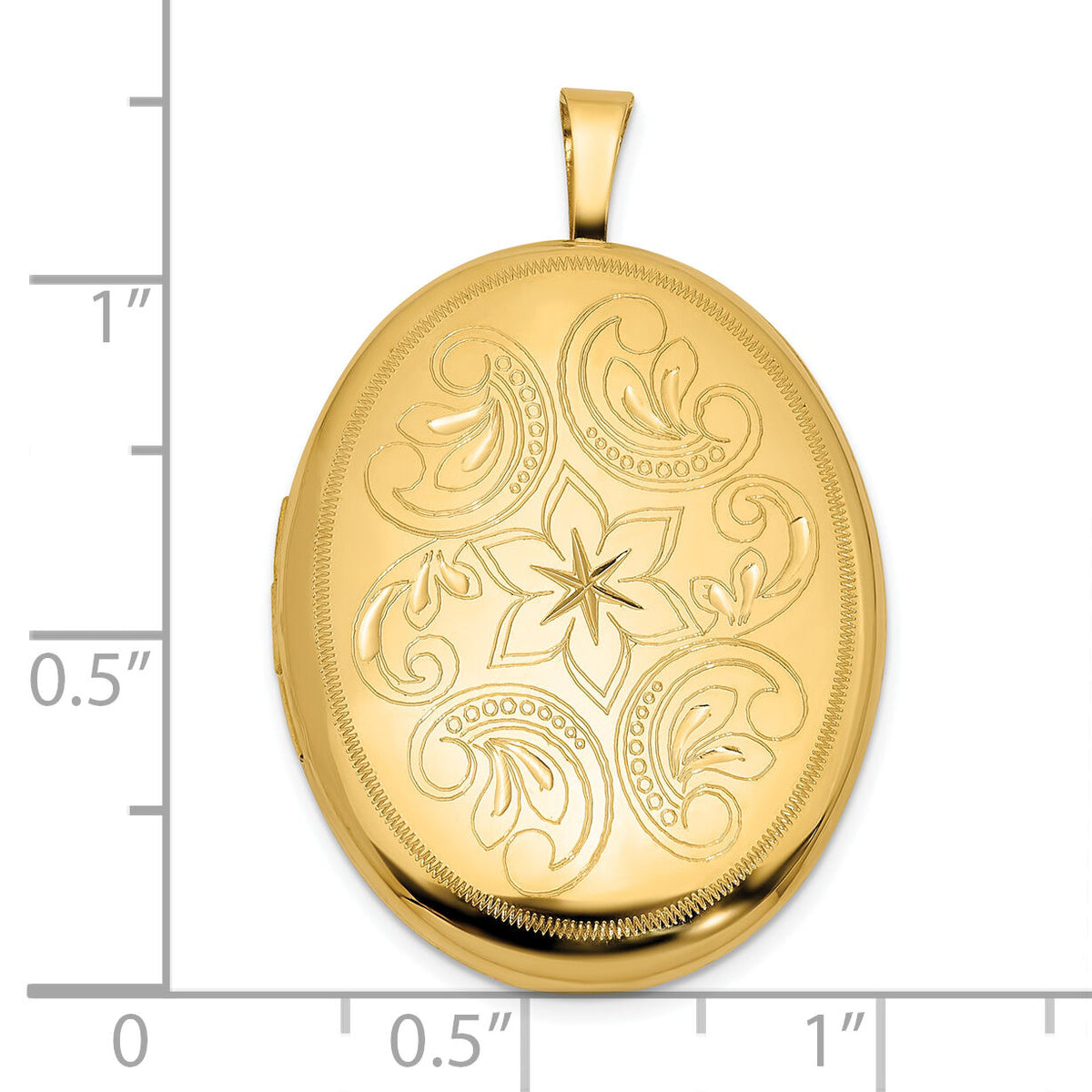 14k Polished Floral Filigree 20mm Oval Locket-XL871