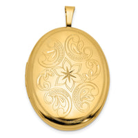 14k Polished Floral Filigree 20mm Oval Locket-XL871