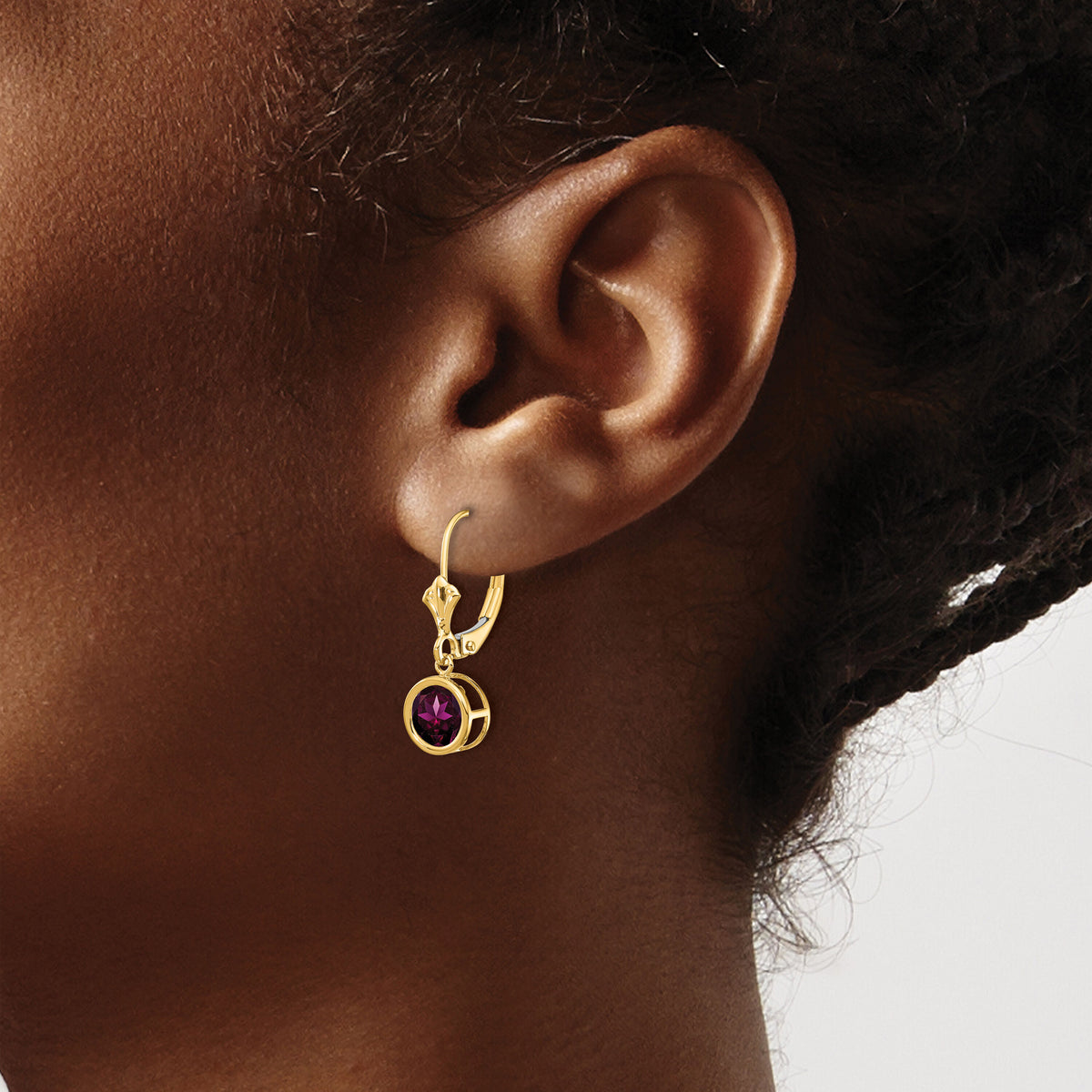 14k 6mm Rhodolite Garnet Leverback Earring-XLB101RG