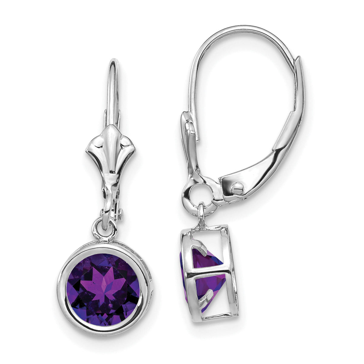14k White Gold 6mm Amethyst Leverback Earrings-XLB101WAM