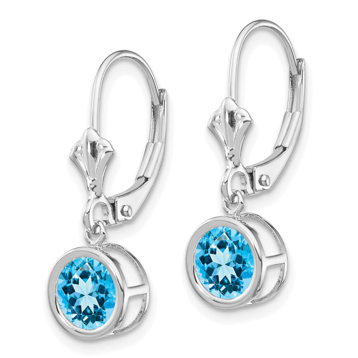 14k White Gold 6mm Blue Topaz Leverback Earrings-XLB101WBT