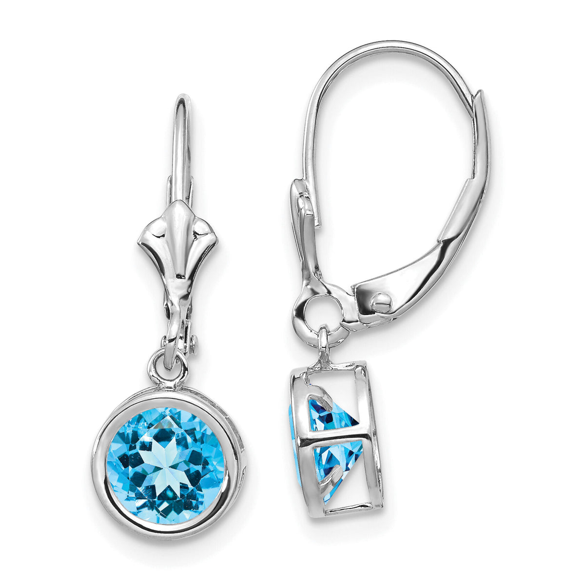 14k White Gold 6mm Blue Topaz Leverback Earrings-XLB101WBT