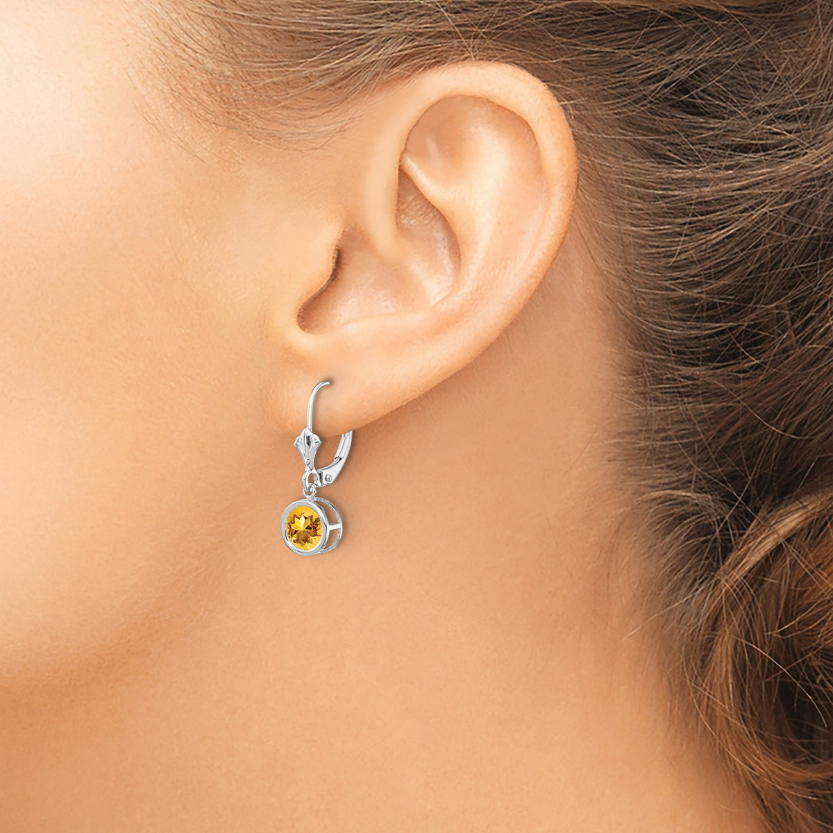 14k White Gold 6mm Citrine Leverback Earrings-XLB101WCI