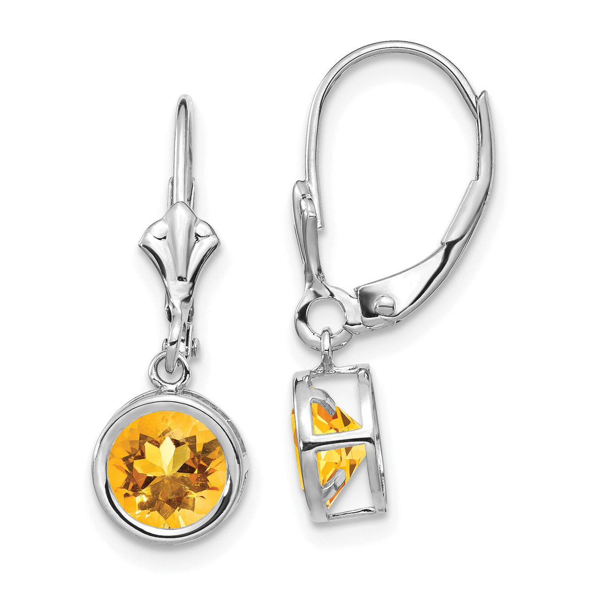 14k White Gold 6mm Citrine Leverback Earrings-XLB101WCI