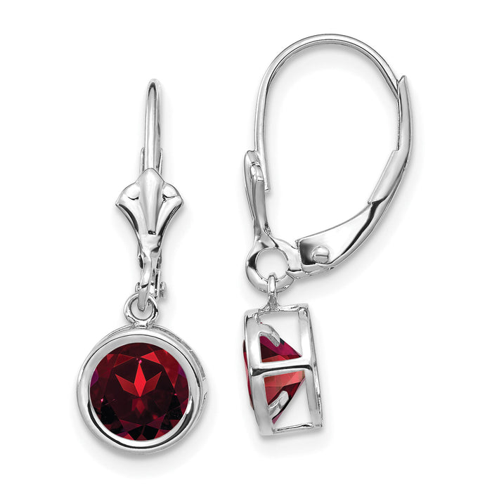 14k White Gold 6mm Garnet Leverback Earrings-XLB101WGA