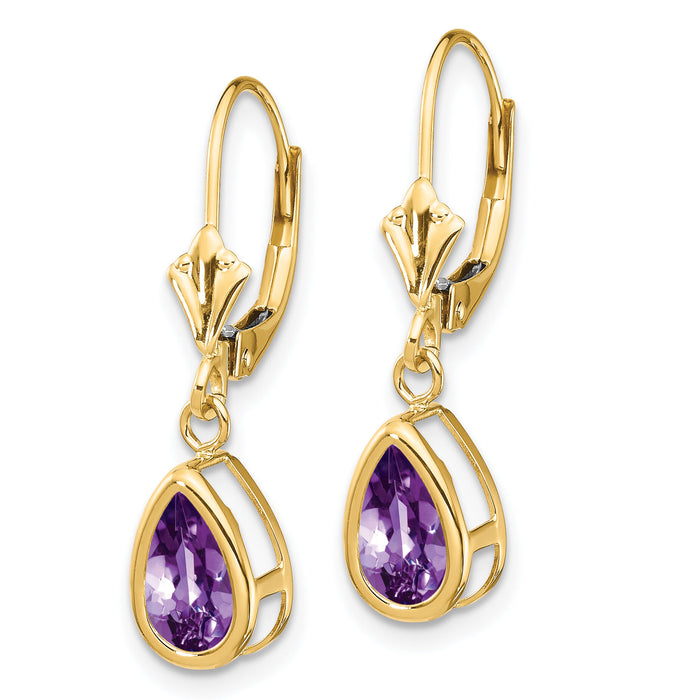 14k 8x5mm Amethyst Dangle Earrings-XLB103AM
