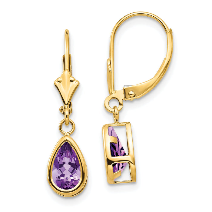 14k 8x5mm Amethyst Dangle Earrings-XLB103AM