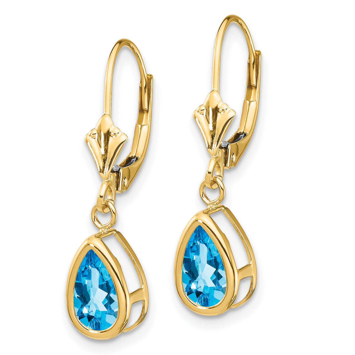 14k 8x5mm Pear Blue Topaz Leverback Earrings-XLB103BT