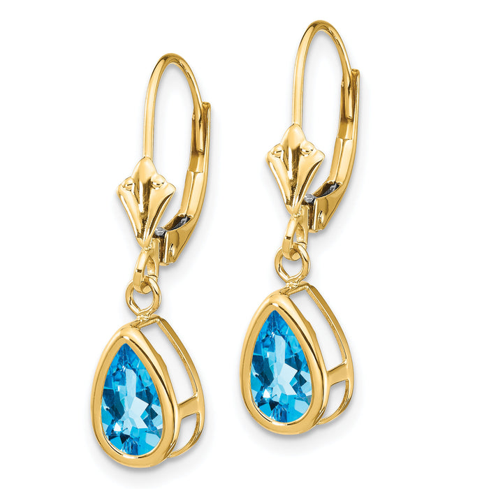 14k 8x5mm Pear Blue Topaz Leverback Earrings-XLB103BT