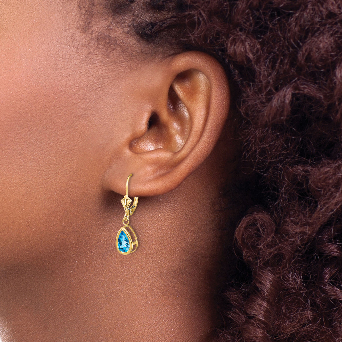 14k 8x5mm Pear Blue Topaz Leverback Earrings-XLB103BT