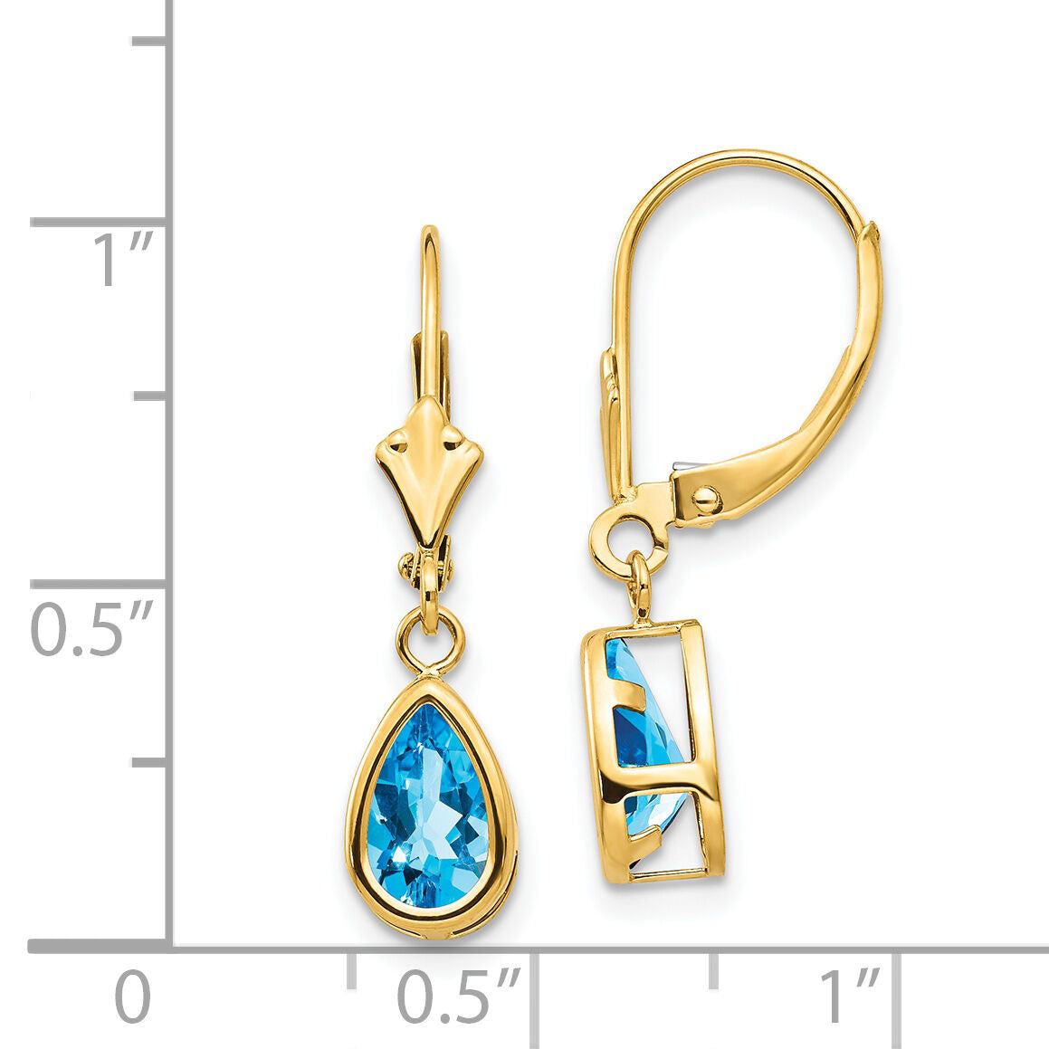 14k 8x5mm Pear Blue Topaz Leverback Earrings-XLB103BT