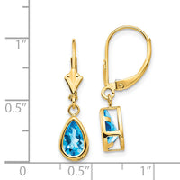 14k 8x5mm Pear Blue Topaz Leverback Earrings-XLB103BT