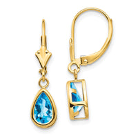 14k 8x5mm Pear Blue Topaz Leverback Earrings-XLB103BT