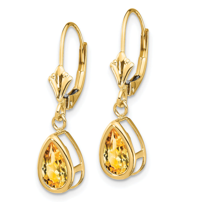 14k 8x5mm Pear Citrine Leverback Earrings-XLB103CI