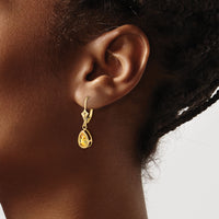 14k 8x5mm Pear Citrine Leverback Earrings-XLB103CI