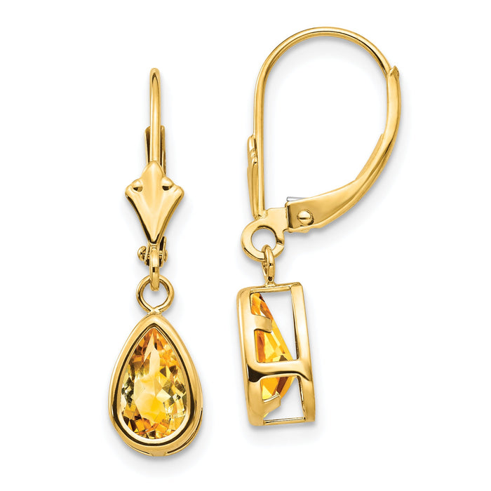 14k 8x5mm Pear Citrine Leverback Earrings-XLB103CI