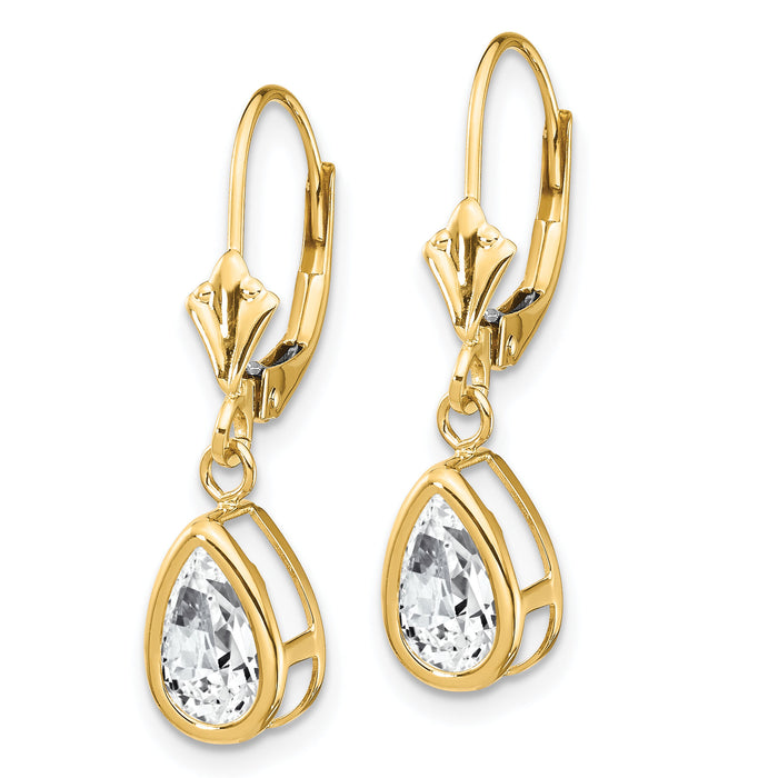 14k 8x5mm Pear Cubic Zirconia Leverback Earrings-XLB103CZ