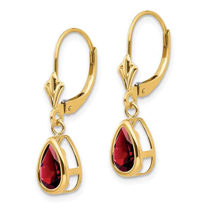 14k 8x5mm Pear Garnet Leverback Earrings-XLB103GA