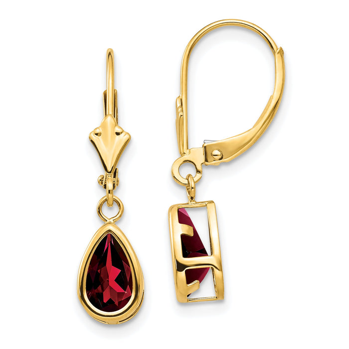 14k 8x5mm Pear Garnet Leverback Earrings-XLB103GA