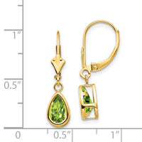 14k 8x5mm Pear Peridot Leverback Earrings-XLB103PE