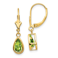14k 8x5mm Pear Peridot Leverback Earrings-XLB103PE