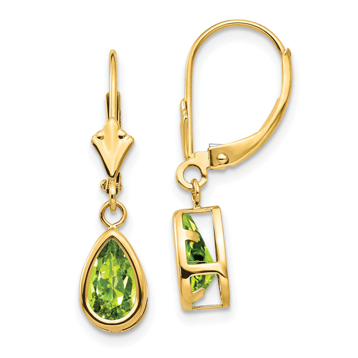 14k 8x5mm Pear Peridot Leverback Earrings-XLB103PE