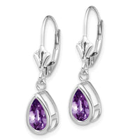 14k White Gold 8x5mm Pear Amethyst Leverback Earrings-XLB103WAM