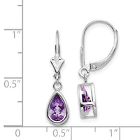 14k White Gold 8x5mm Pear Amethyst Leverback Earrings-XLB103WAM