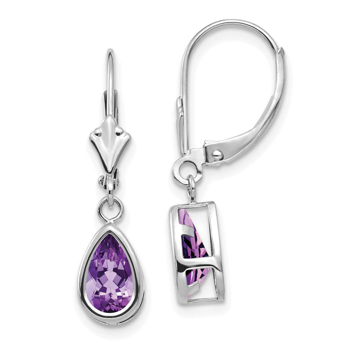 14k White Gold 8x5mm Pear Amethyst Leverback Earrings-XLB103WAM