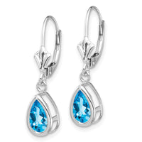 14k White Gold 8x5mm Pear Blue Topaz Leverback Earrings-XLB103WBT