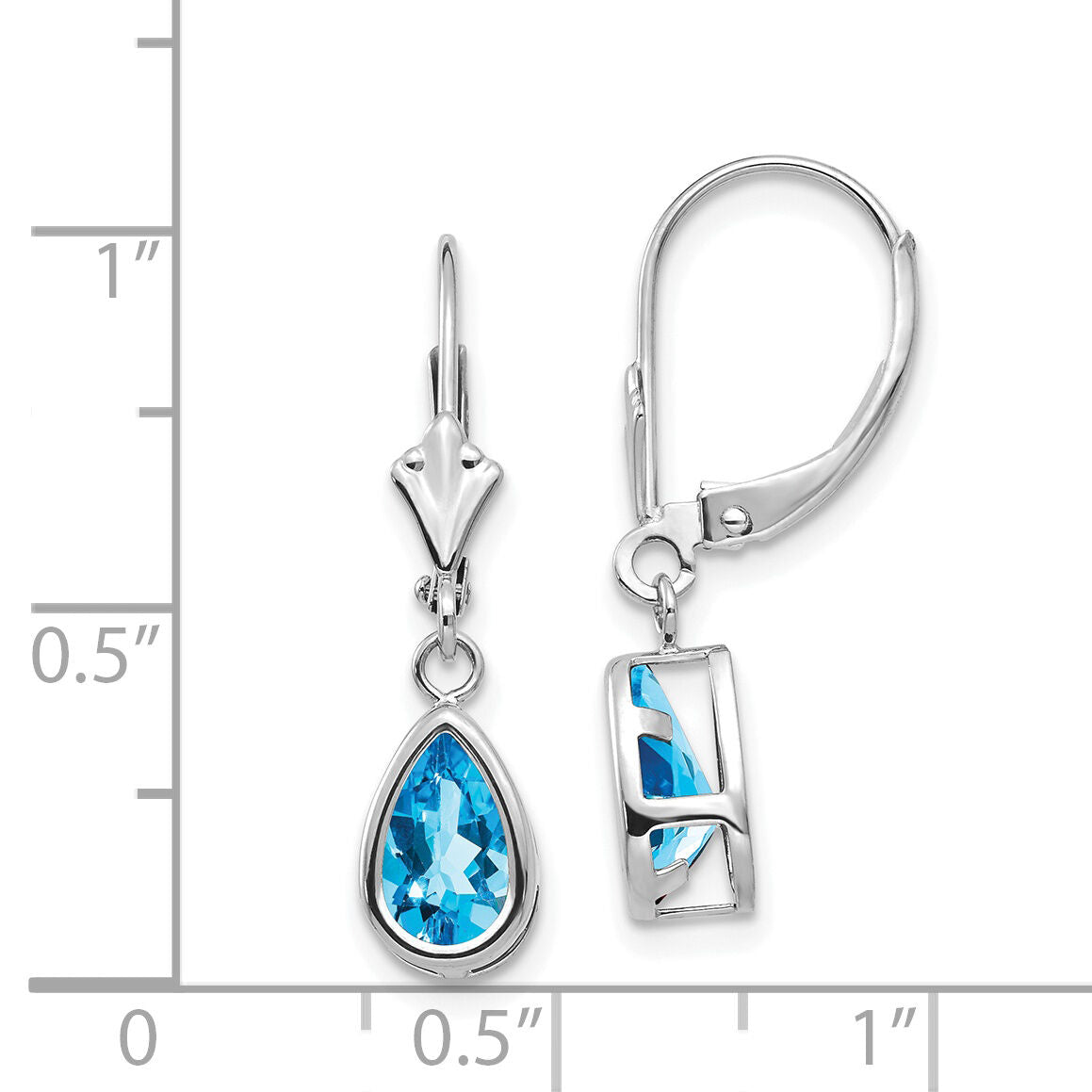 14k White Gold 8x5mm Pear Blue Topaz Leverback Earrings-XLB103WBT