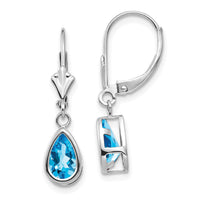 14k White Gold 8x5mm Pear Blue Topaz Leverback Earrings-XLB103WBT