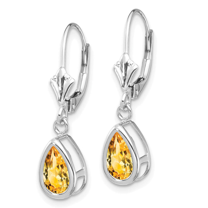 14k White Gold 8x5mm Pear Citrine Leverback Earrings-XLB103WCI