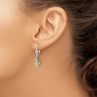 14k White Gold 8x5mm Pear Citrine Leverback Earrings-XLB103WCI