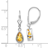 14k White Gold 8x5mm Pear Citrine Leverback Earrings-XLB103WCI