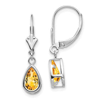 14k White Gold 8x5mm Pear Citrine Leverback Earrings-XLB103WCI