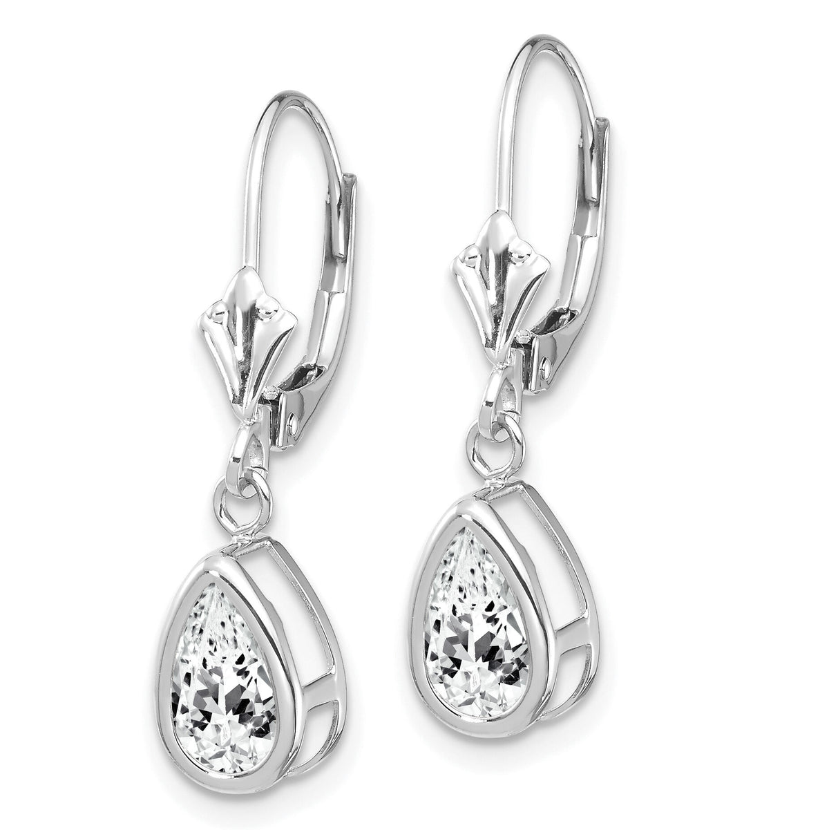 14k White Gold 8x5mm Pear Cubic Zirconia Leverback Earrings-XLB103WCZ