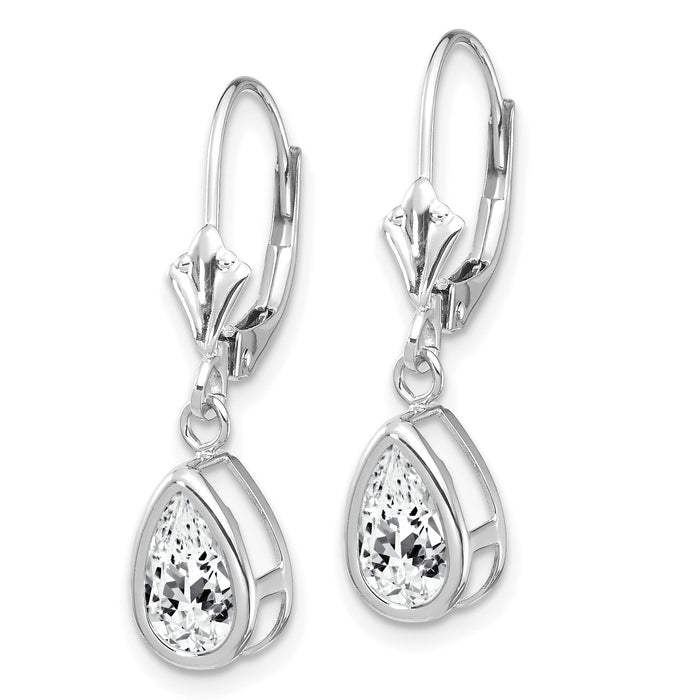 14k White Gold 8x5mm Pear Cubic Zirconia Leverback Earrings-XLB103WCZ
