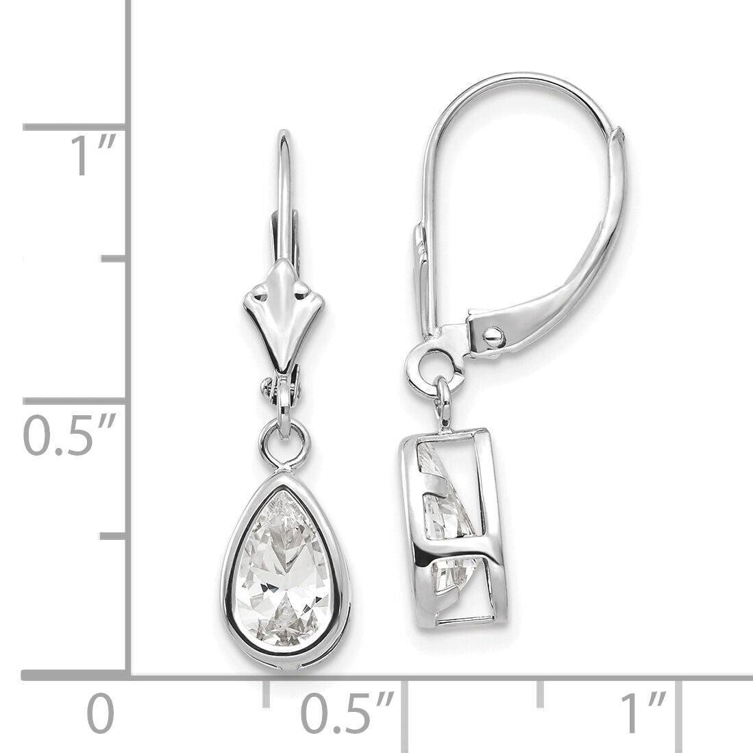 14k White Gold 8x5mm Pear Cubic Zirconia Leverback Earrings-XLB103WCZ