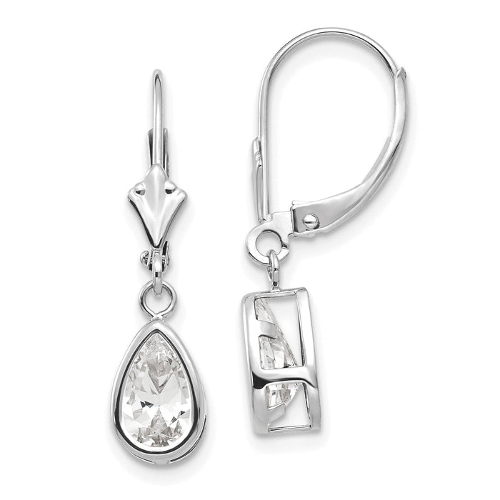 14k White Gold 8x5mm Pear Cubic Zirconia Leverback Earrings-XLB103WCZ