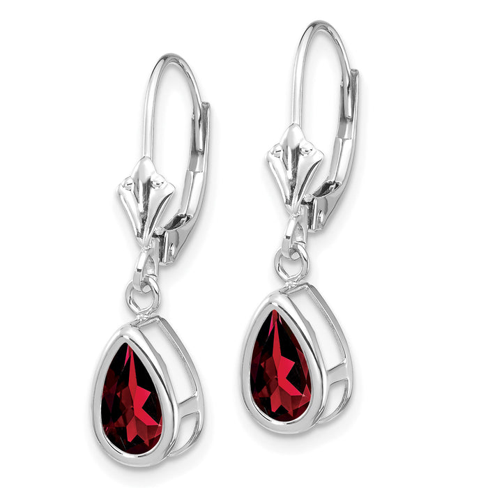 14k White Gold 8x5mm Pear Garnet Leverback Earrings-XLB103WGA